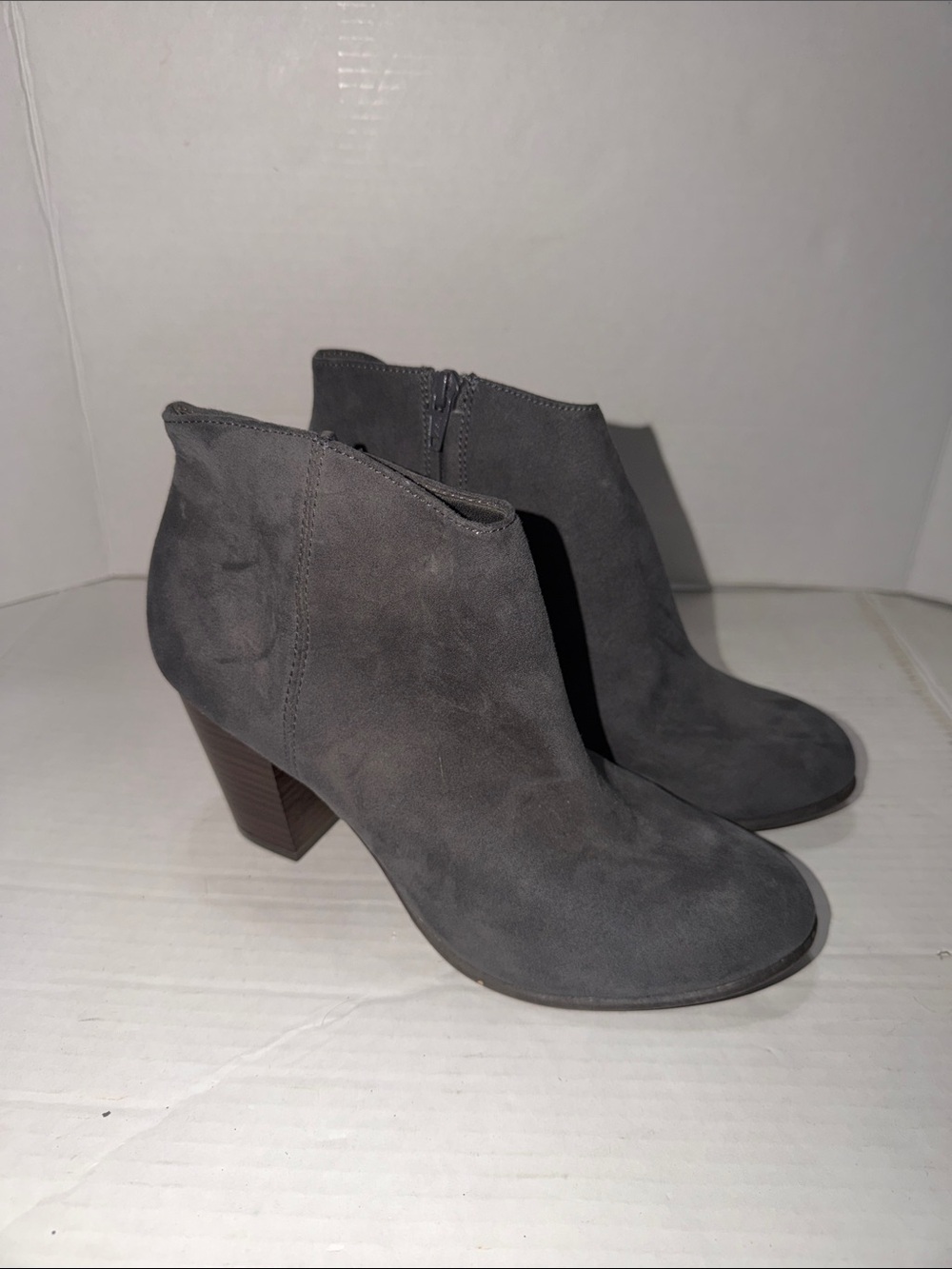 Old Navy Gray Suede Ankle Booties with Block Heel